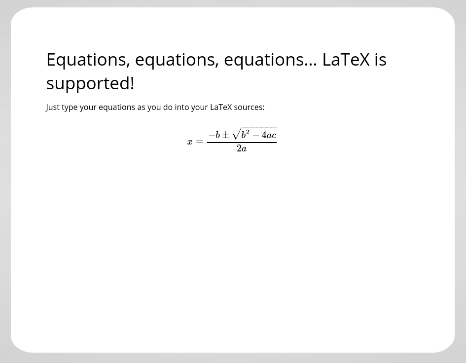 LaTeX equation rendered in a MaTiSSe slide